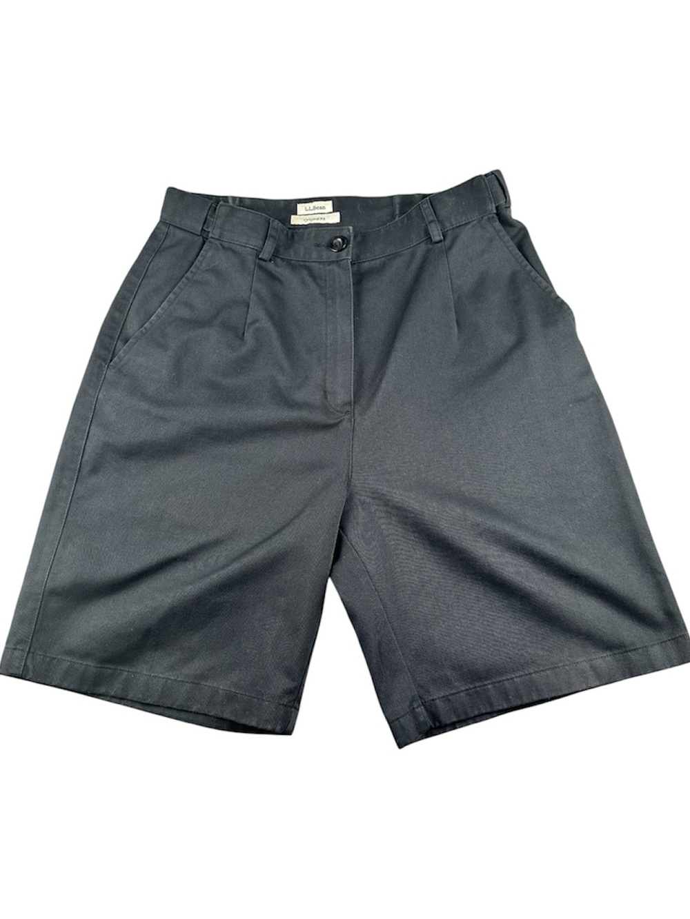 LL Bean Original Fit‎ Black Cotton Pleated Chino Shorts Womens 8 regular